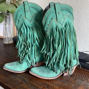 Liberty Black Teal Fringe Boots